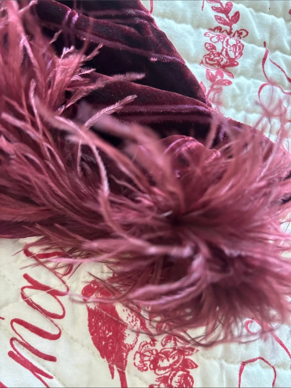 Vintage Wraps/Scarf Bundle: Burgundy Velvet Fringe/Feather & Copper Fringe Wrap